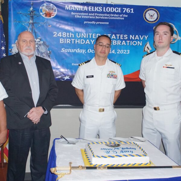 Logistics Specialist, Ric Isidro ( Oldest Navy), Exalted Ruler Larry Thomas, GOH Commander Richard Coillot, Lt. Kevin Freedman and Lt. Caleb Smith ( Youngest Navy) 